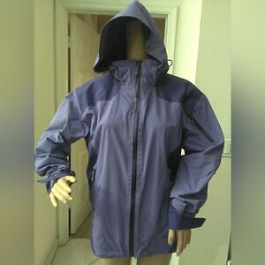 LIKE NEW L.L. Bean LADIES Purple Hooded Raincoat (DETACH) MULTI PKTS. SZ. MED